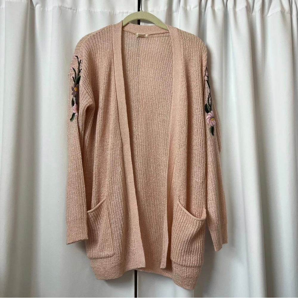 Valentine's Day Light Pink Knit Floral Embroidery Oversized Cardigan Extra Small